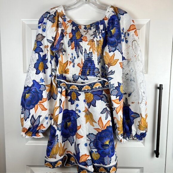 FARM Rio Off-White Summer Flowers Lenzing™ Ecovero™ Euroflax™ Romper Sz  S - Picture 6 of 8